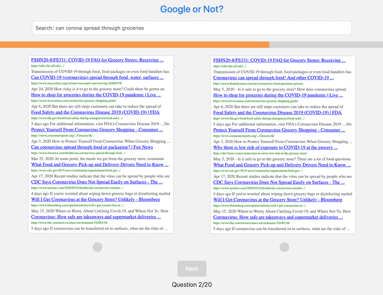 A screenshot showing two sets of Google search results side-by-side