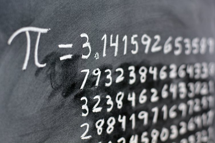 Pi written out on a blackboard.
