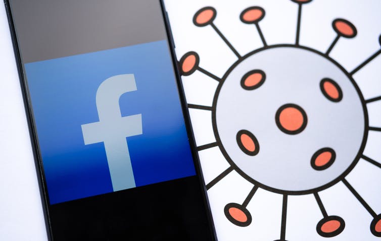 Facebook icon next to a virus
