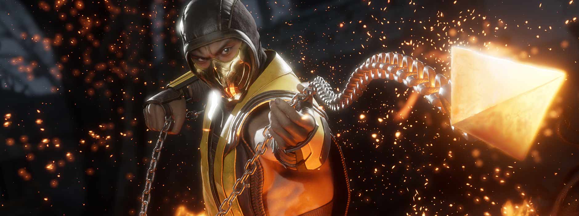 Scorpion performs his iconic spear move in Mortal Kombat 11