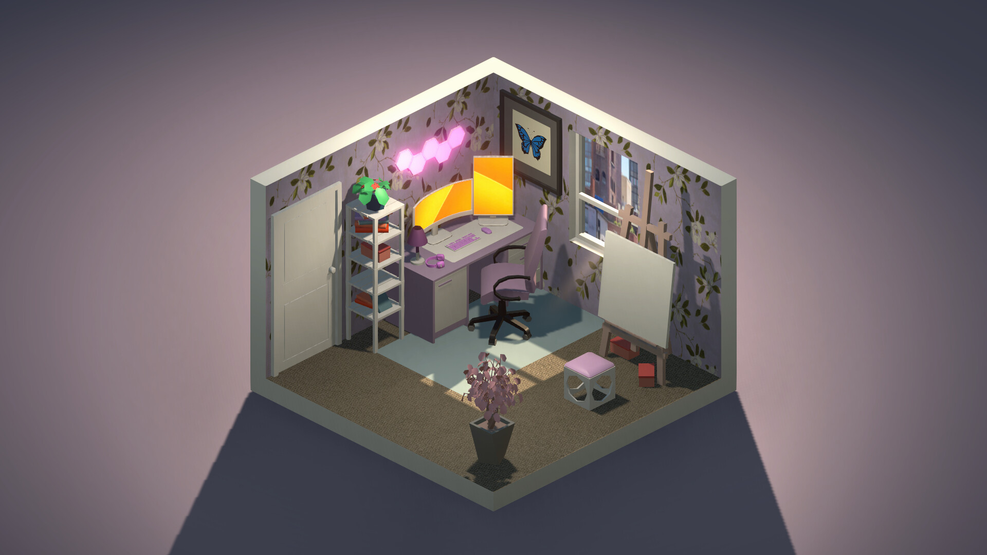 Cozy gaming room with furniture and PC