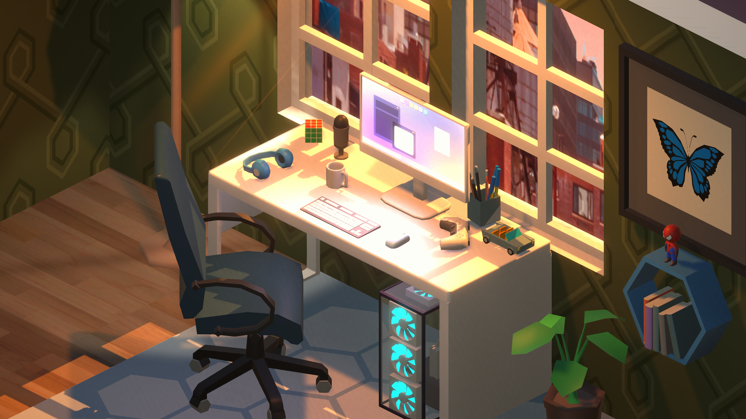 Cozy gaming room with furniture and PC