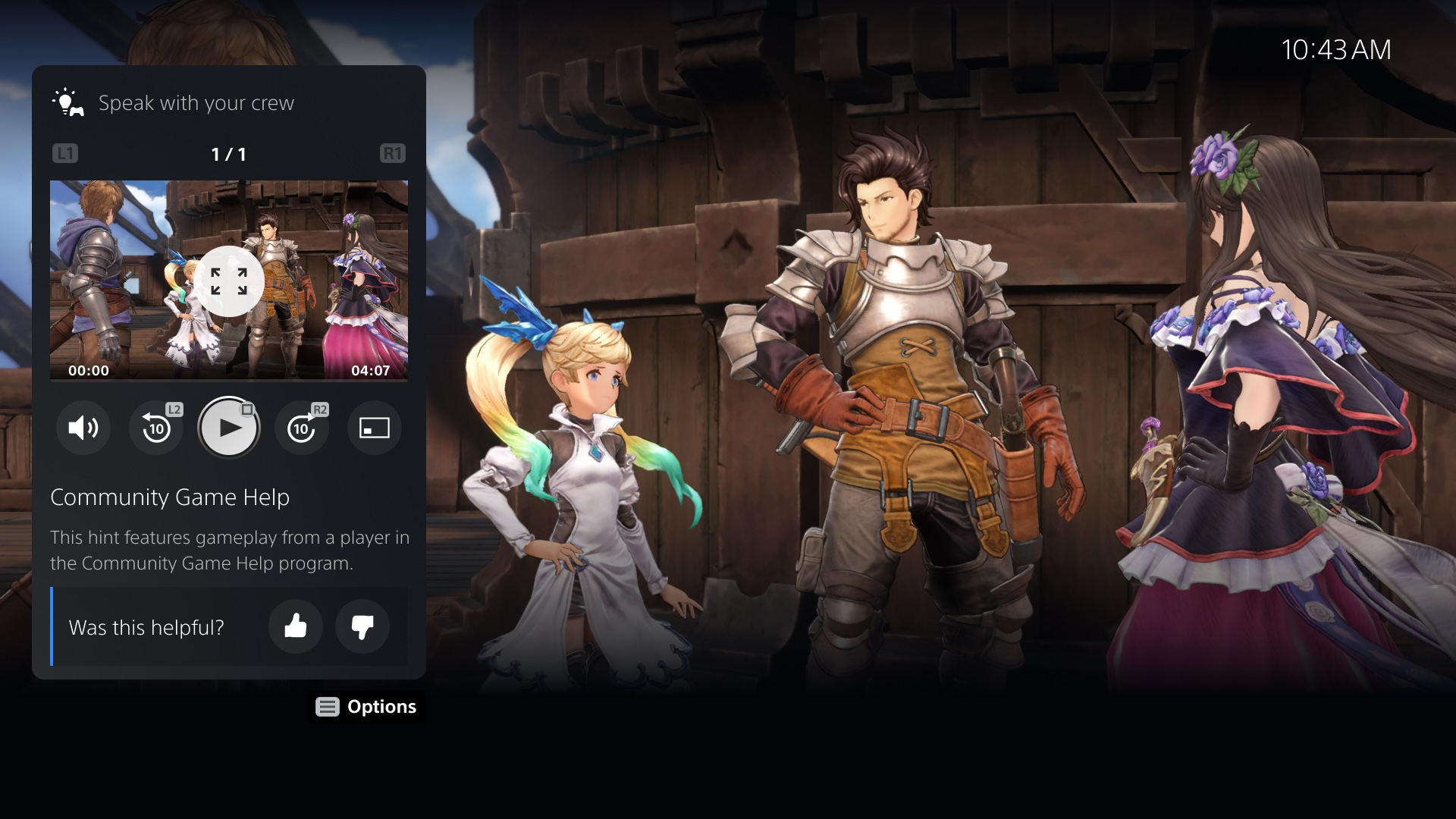 "PS5 UI screenshot showing Community Game Help for Granblue Fantasy: Relink"