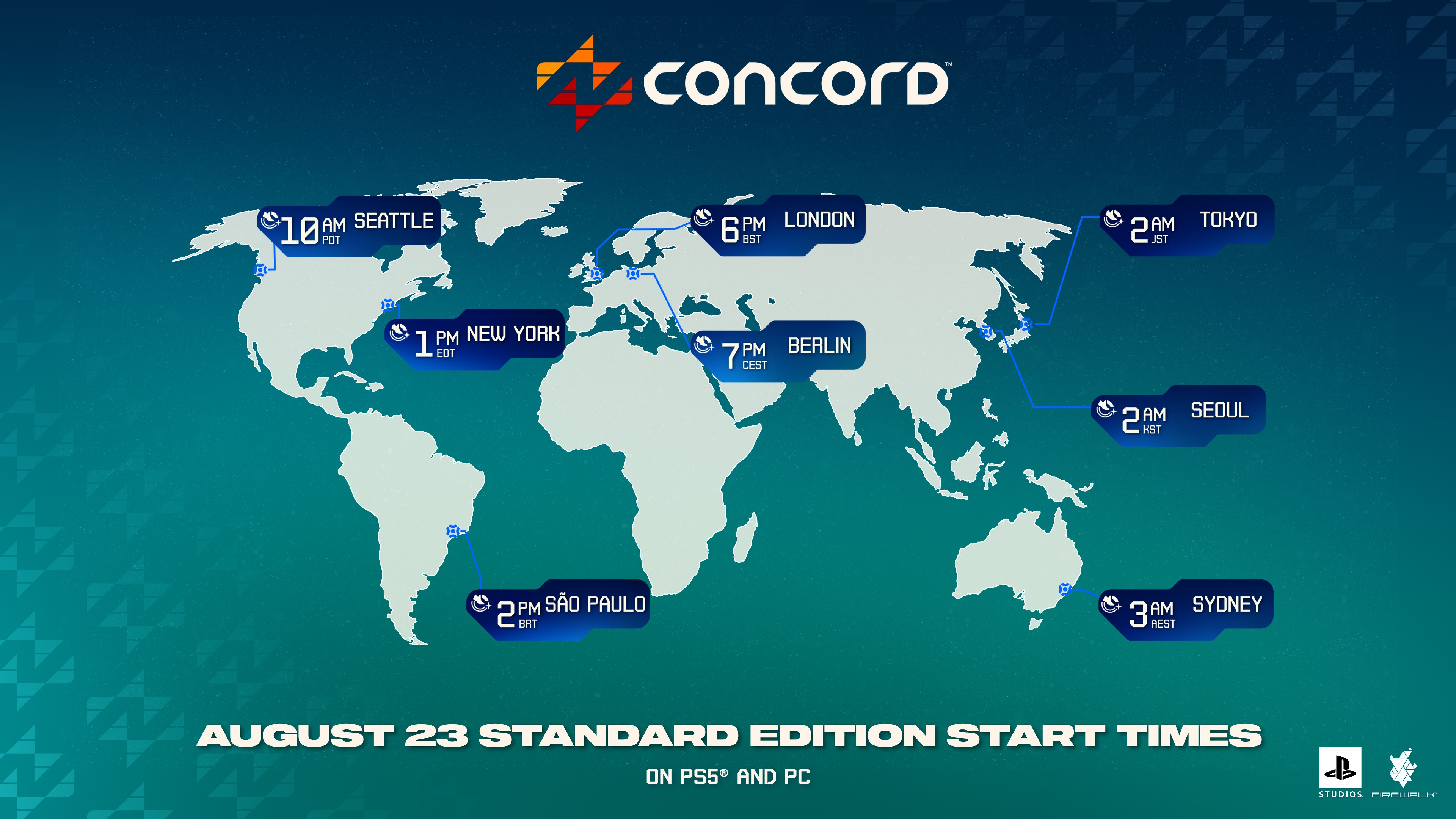 This image shows the launch times for the standard edition of the game on Aug 23 on PS5 and PC:

10am PT, 1pm EDT, 2pm BRT, 6pm BST, 7pm CEST, 2am JST, 2am KST, 3am AEST.